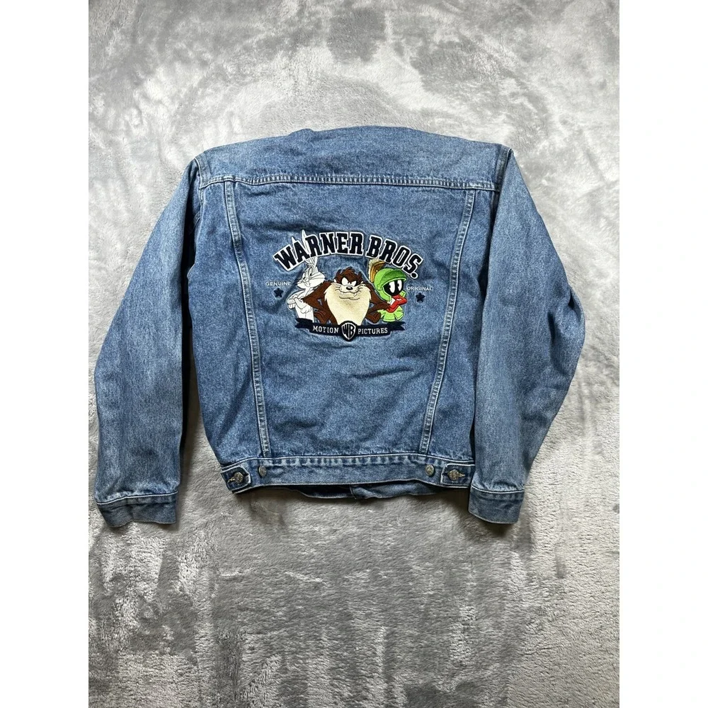 VTG Warner Bros Motion Pictures Mens Embroidered Denim Jacket Looney Tunes S